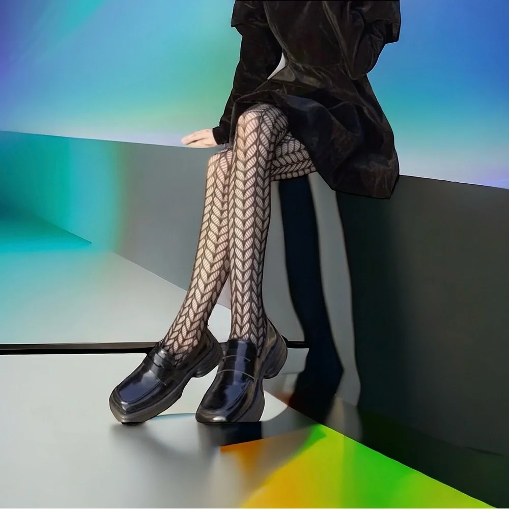 Black Fishnet High Waist Hollow Out Mesh Pantyhose One Size‎